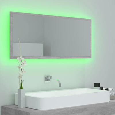 vidaXL Espejo de baño LED acrílico gris hormigón 100x8,5x37 cm