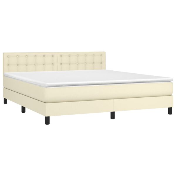 vidaXL Cama box spring colch&oacute;n y LED cuero sint&eacute;tico crema 180x200 cm