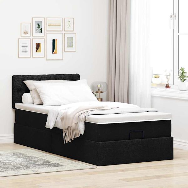vidaXL Estructura cama otomana colch&oacute;n tela negra 90x190 cm