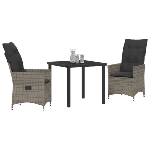 vidaXL Conjunto de Comedor de Jardín 3 pcs Gris ratán sintético