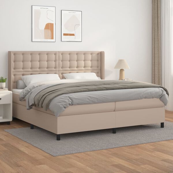vidaXL Cama box spring con colch&oacute;n cuero sint&eacute;tico capuchino 200x200cm