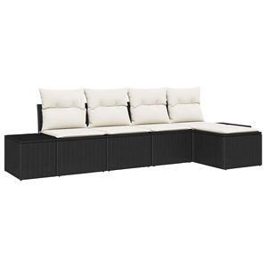 vidaXL Conjunto de sof&aacute; de jard&iacute;n 5 pcs Negro y crema rat&aacute;n sint&eacute;tico