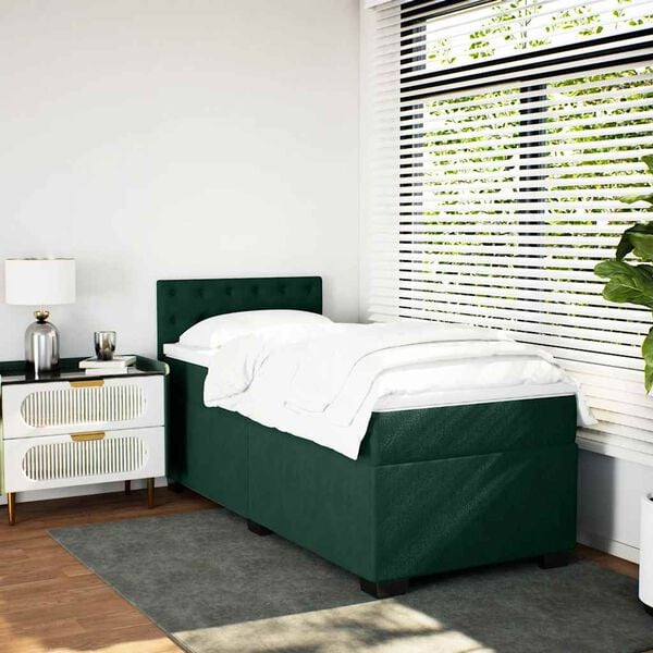 vidaXL Cama box spring con colch&oacute;n terciopelo verde oscuro 90x200 cm