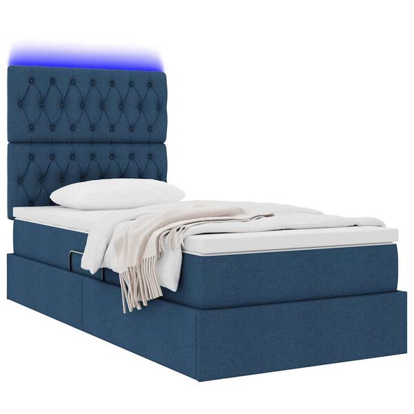 vidaXL Cama con almacenamiento y LED Azul 100 x 200 cm Poli&eacute;ster