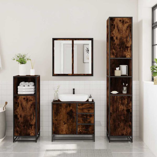 vidaXL Set de muebles ba&ntilde;o 3 pzas madera contrachapada roble ahumado