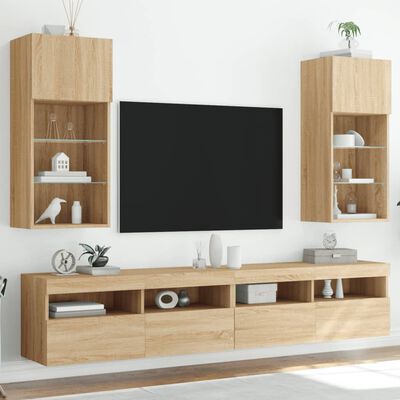 vidaXL Muebles de TV con luces LED 2 uds roble Sonoma 40,5x30x90 cm