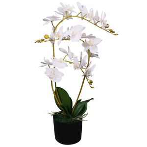 vidaXL Planta artificial orqu&iacute;dea con macetero 65 cm blanca