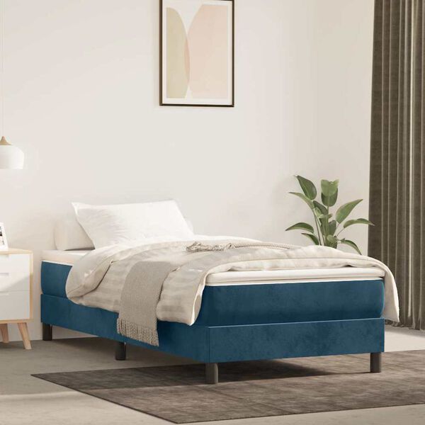 vidaXL Cama box spring con colch&oacute;n terciopelo azul oscuro 90x200 cm