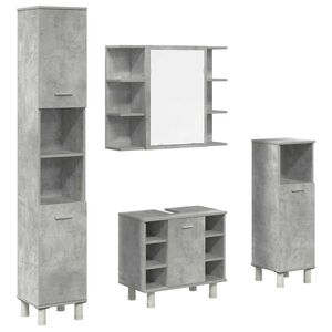 vidaXL Juego muebles de ba&ntilde;o 4 pzas madera contrachapada gris hormig&oacute;n