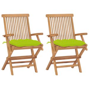 vidaXL Sillas plegables 2 uds madera teca con cojines verde brillante