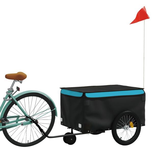 vidaXL Remolque para bicicleta hierro negro y azul 30 kg