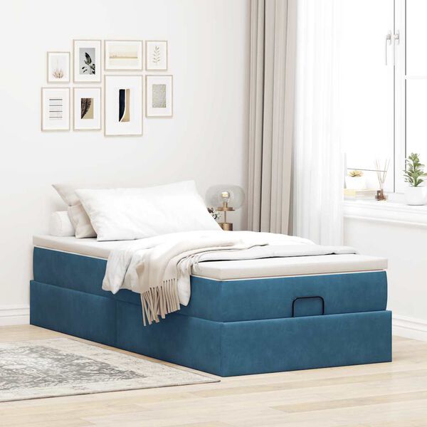 vidaXL Estructura de cama otomana colch&oacute;n terciopelo azul oscuro