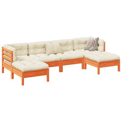 vidaXL Set de sofás jardín 6 pzas con cojines madera pino marrón cera