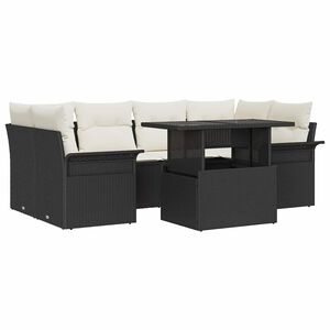vidaXL Conjunto de sof&aacute; de jard&iacute;n con coj&iacute;n 7 pcs Negro Polirat&aacute;n