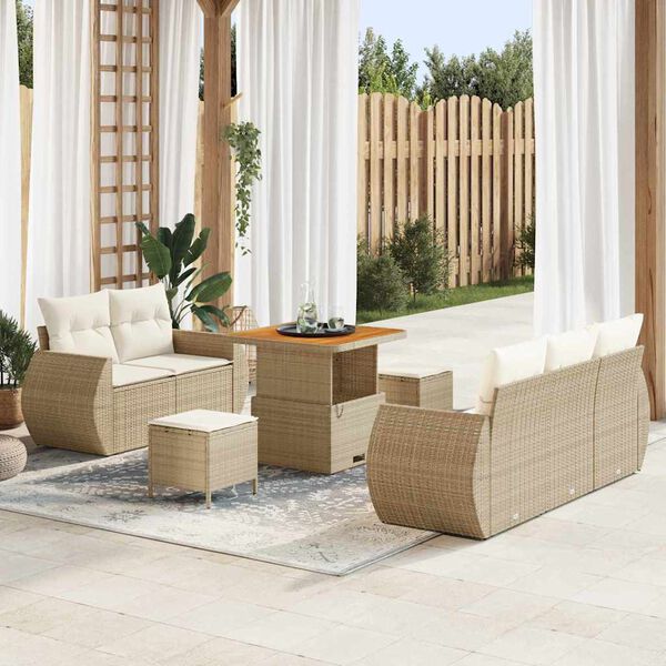 vidaXL Conjunto de sof&aacute; de jard&iacute;n 8 pcs Beige y Crema rat&aacute;n sint&eacute;tico
