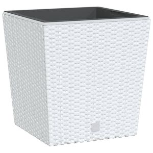 vidaXL Macetero con interior extra&iacute;ble PP rat&aacute;n blanco 21/32 L