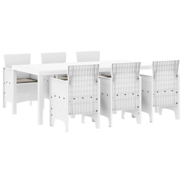 vidaXL Conjunto de Comedor de Jard&iacute;n 7 pcs Blanco Ratan Polt