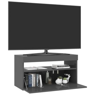 vidaXL Mueble para TV con luces LED gris brillante 75x35x40 cm