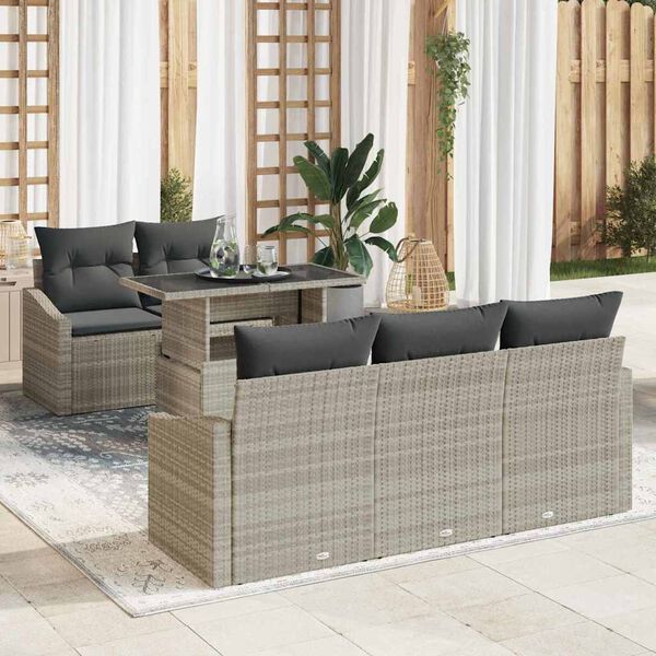 vidaXL Conjunto de sofá de jardín 6 pcs Gris Claro ratán sintético