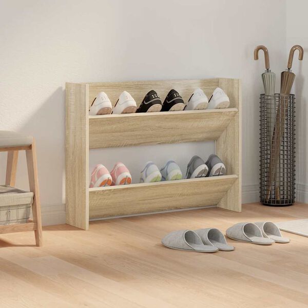 vidaXL Zapatero de pared madera contrachapada roble Sonoma 80x18x60 cm