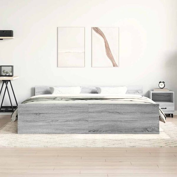 vidaXL Estructura de cama con cabecero piecero gris Sonoma 200x200 cm
