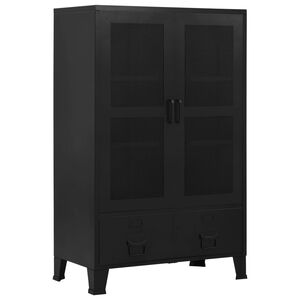 vidaXL Armario oficina indutrial puertas malla acero negro 75x40x120cm