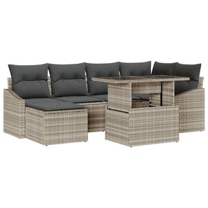 vidaXL Conjunto de sof&aacute; de jard&iacute;n 7 uds. Gris Claro rat&aacute;n sint&eacute;tico
