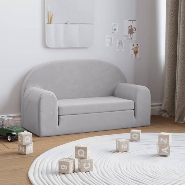 vidaXL Sof&aacute; cama infantil 2 plazas felpa suave gris claro