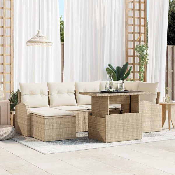 vidaXL Conjunto de sof&aacute; de jard&iacute;n con coj&iacute;n 7 pcs beige y crema