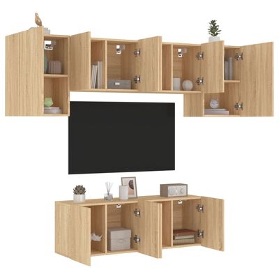vidaXL Muebles de TV de pared 6 pzas madera de ingeniería roble Sonoma