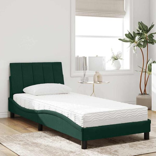 vidaXL Cama con colch&oacute;n Hanko terciopelo verde oscuro 80x200 cm