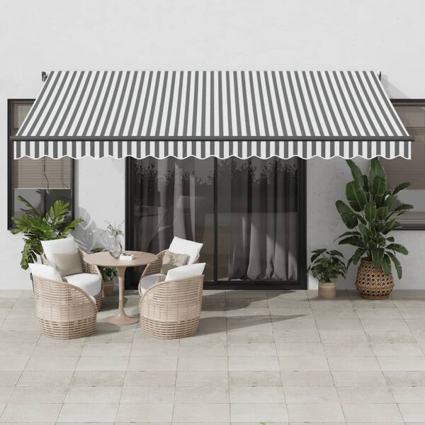 vidaXL Toldo retr&aacute;ctil manual luz LED antracita y blanco 450x350 cm