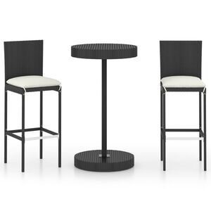 vidaXL Set muebles bar jardín 3 piezas y cojines ratán sintético negro
