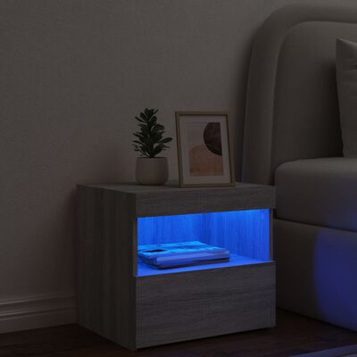 vidaXL Mesita de noche con luces LED gris Sonoma 50x40x45 cm