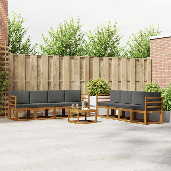 vidaXL Conjunto de sof&aacute;s de exterior 9 pcs Natural y Antracita