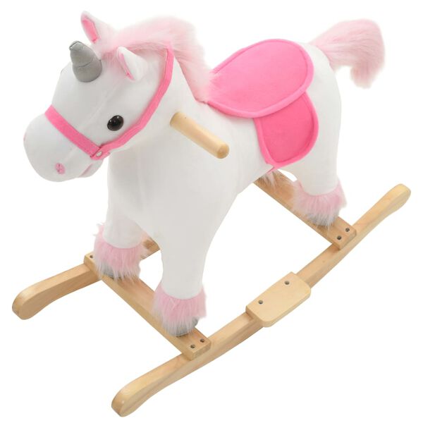vidaXL Unicornio balancín de peluche blanco y rosa 65x32x58 cm