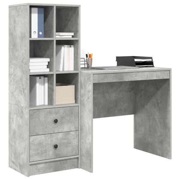 vidaXL Escritorio con caj&oacute;n 2 pcs Gris Concreto