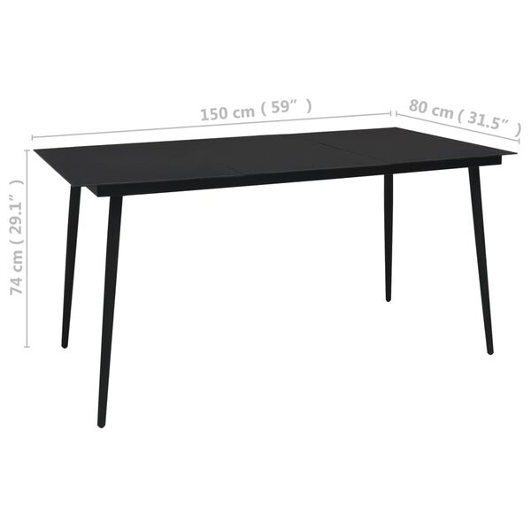 vidaXL Mesa de comedor de jardín acero y vidrio negra 150x80x74 cm
