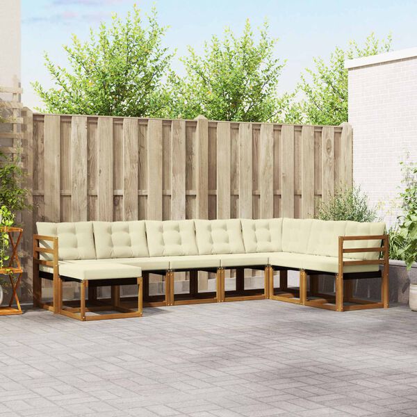 vidaXL Conjunto de sof&aacute;s de exterior con coj&iacute;n 8 pcs Natural y Crema