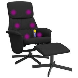 vidaXL Sill&oacute;n reclinable de masaje con reposapi&eacute;s tela negro