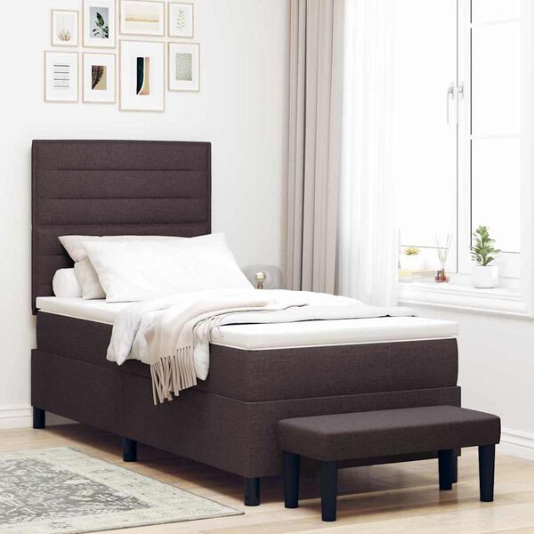 vidaXL Cama tipo Box Spring con colch&oacute;n Marr&oacute;n Oscuro 90 x 200 cm tela