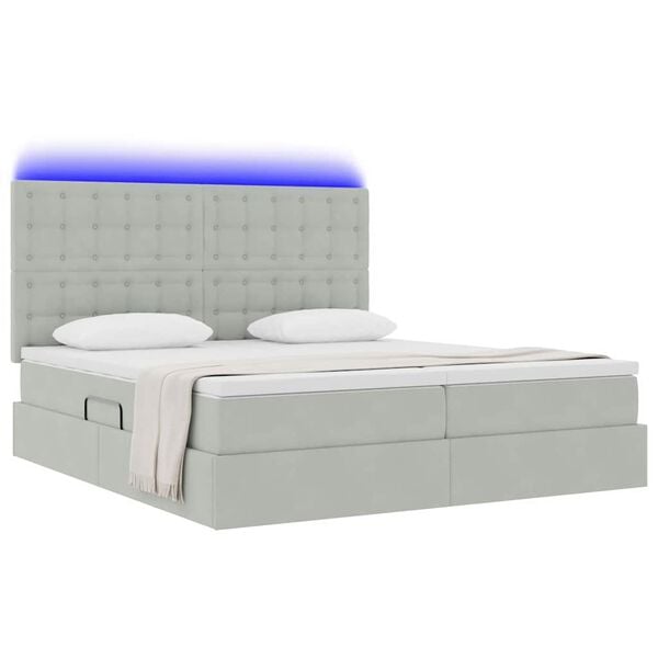vidaXL Cama con tira de luces LED Gris Claro 180 x 200 cm Terciopelo