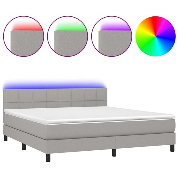 vidaXL Cama box spring colch&oacute;n y luces LED tela gris claro 160x200 cm