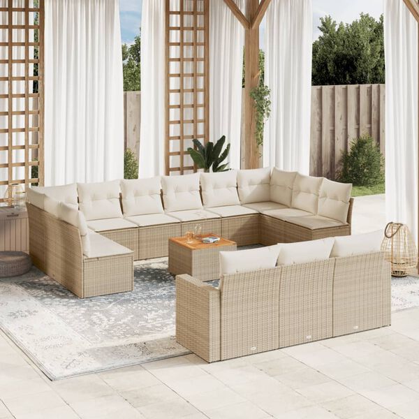 vidaXL Set sof&aacute;s de jard&iacute;n 14 pzas con cojines rat&aacute;n sint&eacute;tico beige