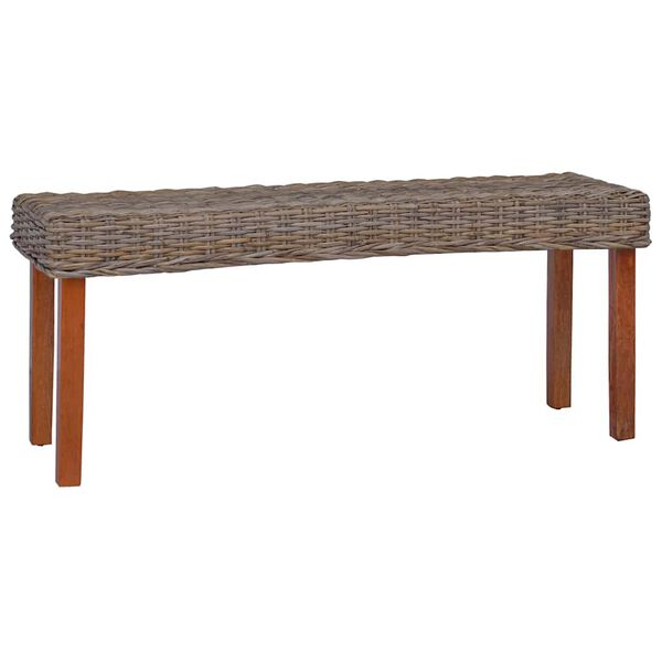 vidaXL Banco de rat&aacute;n kubu natural y madera maciza de caoba 110 cm