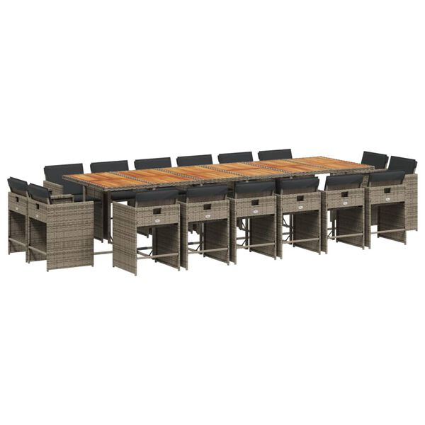 vidaXL Set comedor de jard&iacute;n 17 pzas y cojines rat&aacute;n sint&eacute;tico gris