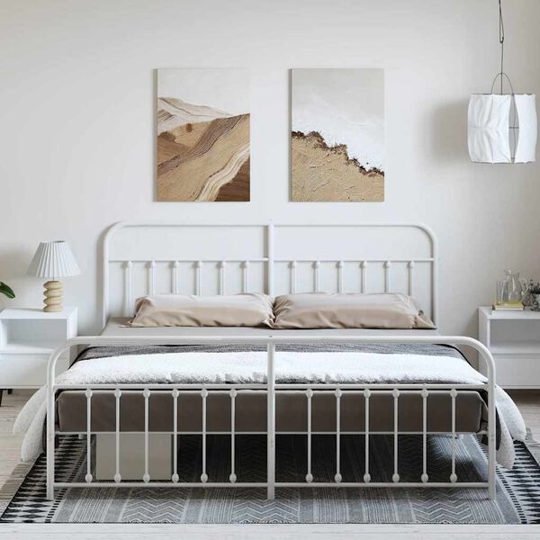 vidaXL Estructura cama sin colch&oacute;n con estribo metal blanco 193x203 cm