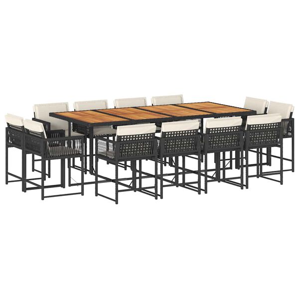 vidaXL Set comedor de jard&iacute;n con cojines 13 pzas rat&aacute;n sint&eacute;tico negro