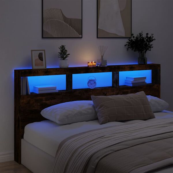 vidaXL Cabecero de cama con luz LED roble ahumado 200x17x102 cm