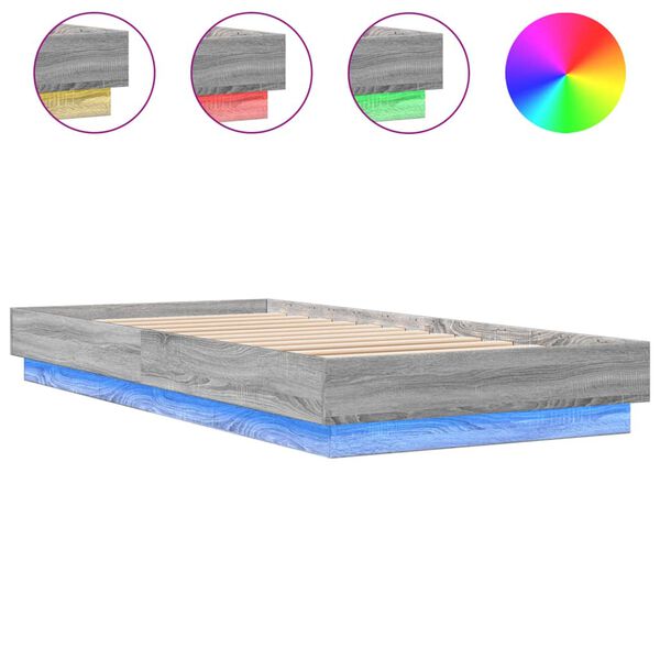 vidaXL Estructura de cama con luces LED gris Sonoma 100x200 cm